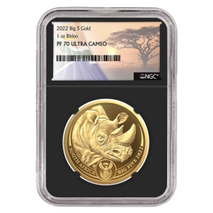 2022 1oz Gold Big 5 Rhino Series 2 PF70 Coin