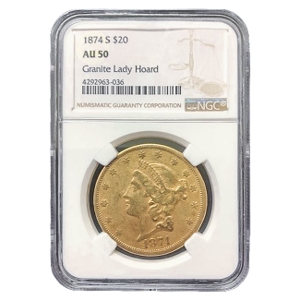 1874-S $20 Liberty Gold Double Eagle NGC AU50