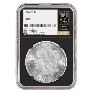 1880-CC $1 Morgan Silver Dollar Miles Standish Signature Label NGC MS65