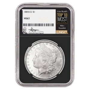 1884-CC $1 Morgan Silver Dollar Miles Standish Signature Label NGC MS63