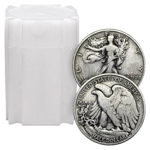 Junk Silver 20 Coin Paper/Plastic Roll 90% Walking Liberty Half Dollars Avg Circ